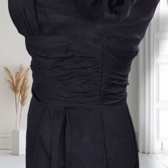 Vintage 50s Silk Midi Cocktail Dress Size 4 Black Ruched Empire Waist Bombshell - Picture 8 of 16